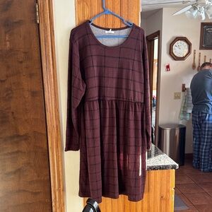 Maurices Maroon Plaid Long Sleeve Dress